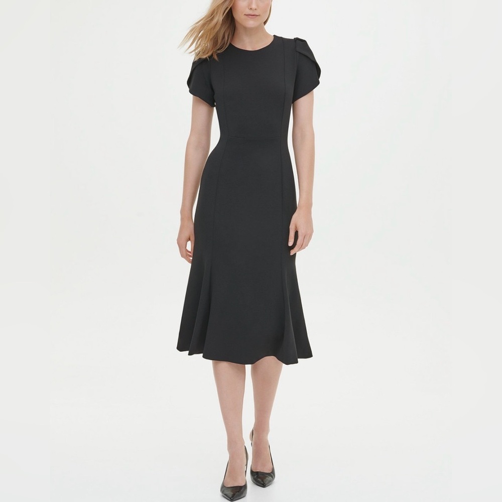 Calvin Klein Black Midi Flared-Skirt Dress